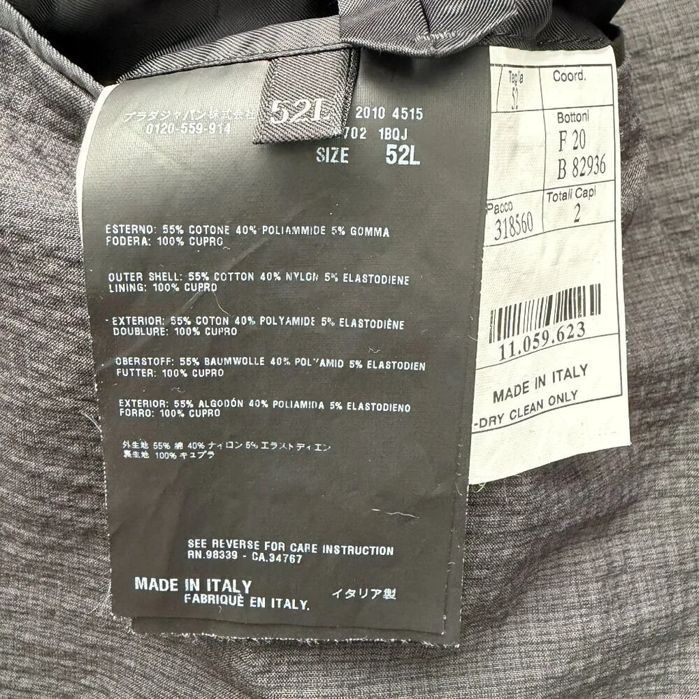 PRADA Charcoal Gray Textured Cotton Suit Blazer 52L